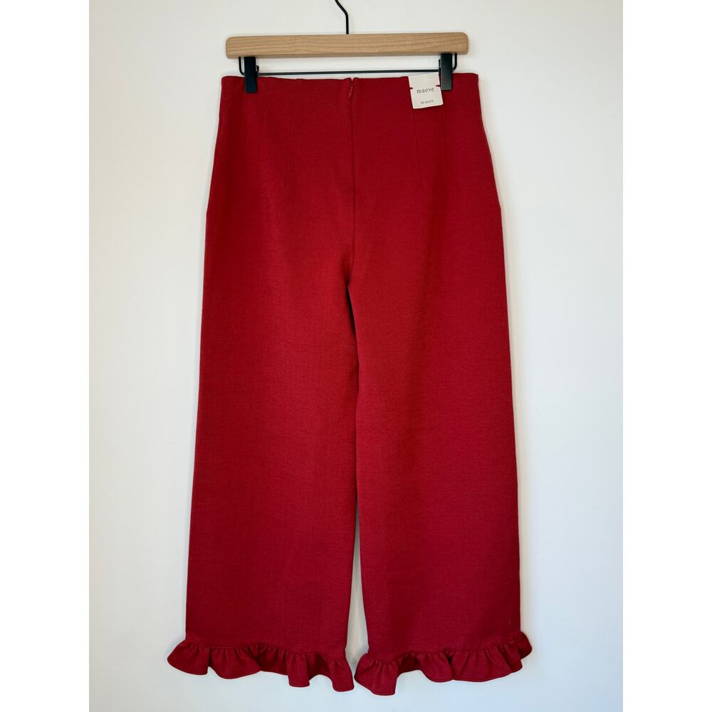 Maeve Red Wide-Leg Ruffle Hem Pants - Picture 3 of 6
